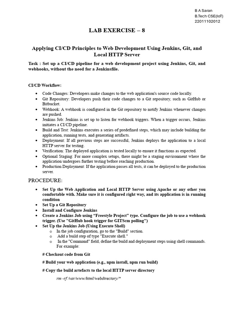 CI/CD Pipeline Setup with Jenkins and Git | PDF | Networking | Internet ...