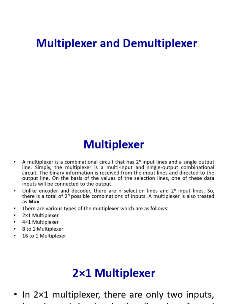 Multiplexer and Demultiplexer Overview | PDF | Multiplexing | Computer ...