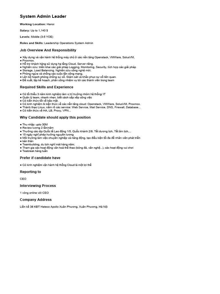 System Admin Leader | PDF
