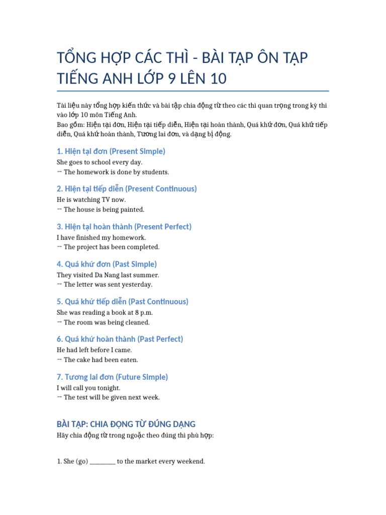 Bai Tap Thi Tieng Anh Lop 10 | PDF