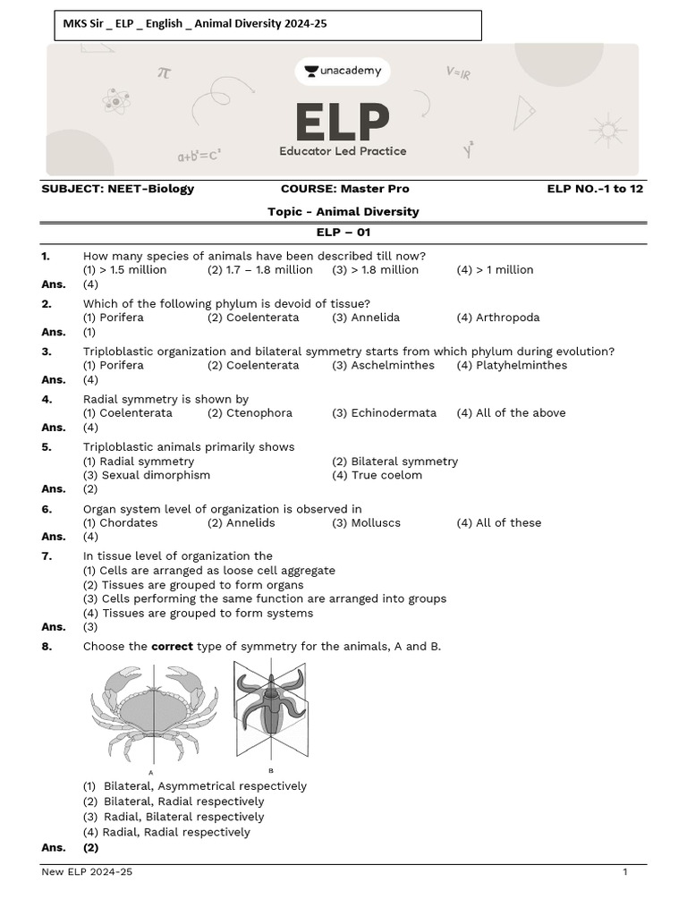 ELP-1 To 12 - Teacher Copy - Animal Kingdom - MKS Sir | PDF | Mollusca ...