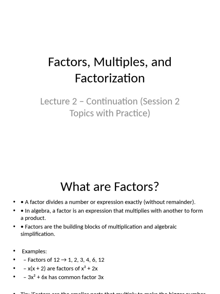 Lecture2 Factors Multiples Factorization | PDF | Multiplication ...