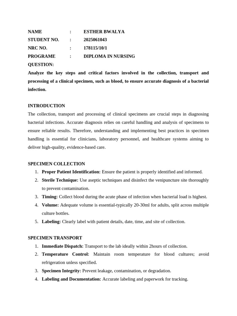Clinical Specimen Handling for Diagnosis | PDF | Infection | Microbiology