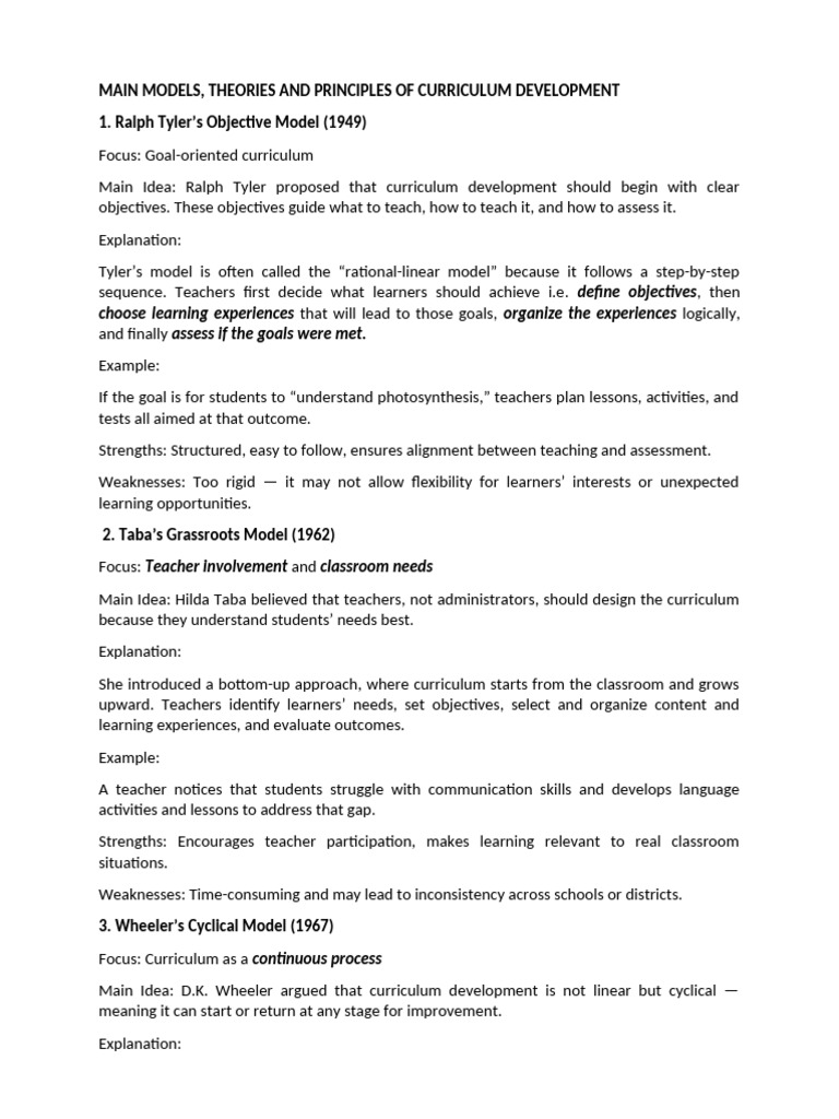 Curriculum Development Models Explained | PDF | Curriculum | Learning