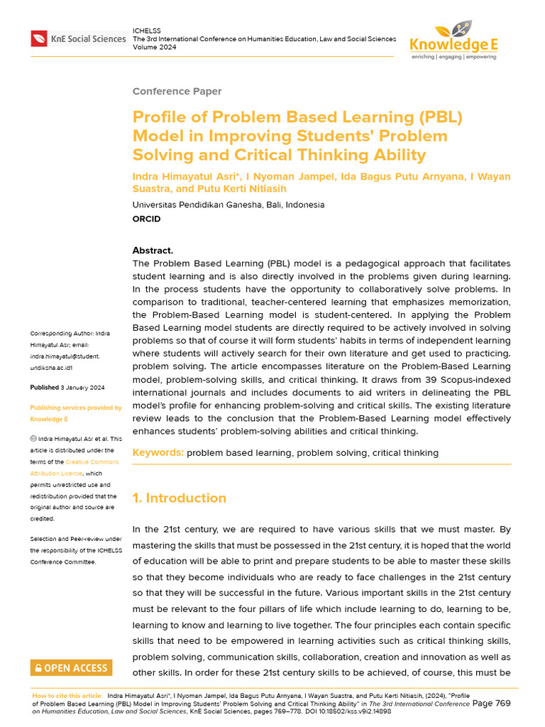 Enhancing Problem Solving with PBL Model | PDF | Behavior Modification ...