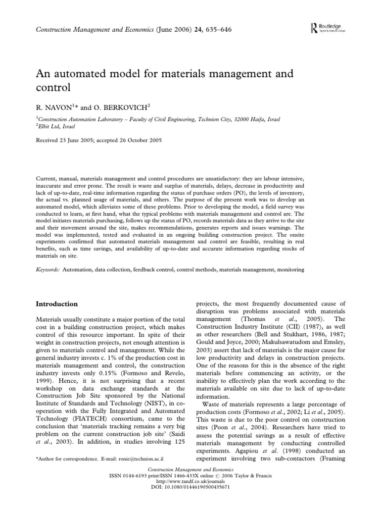 Automated Materials Management Model | PDF | Radio Frequency ...