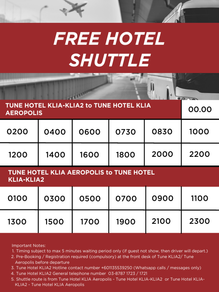 Free Shuttle Schedule for Tune Hotels | PDF
