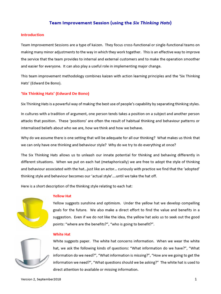 Team Improvement with Six Thinking Hats | PDF | Feeling | Thought