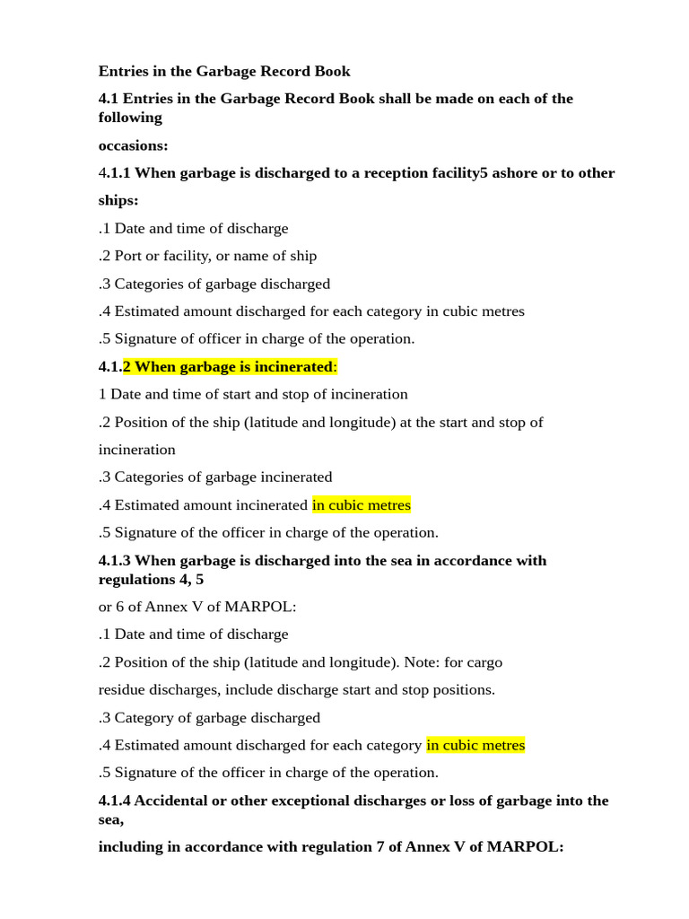 Entries in The Garbage Record Book | PDF