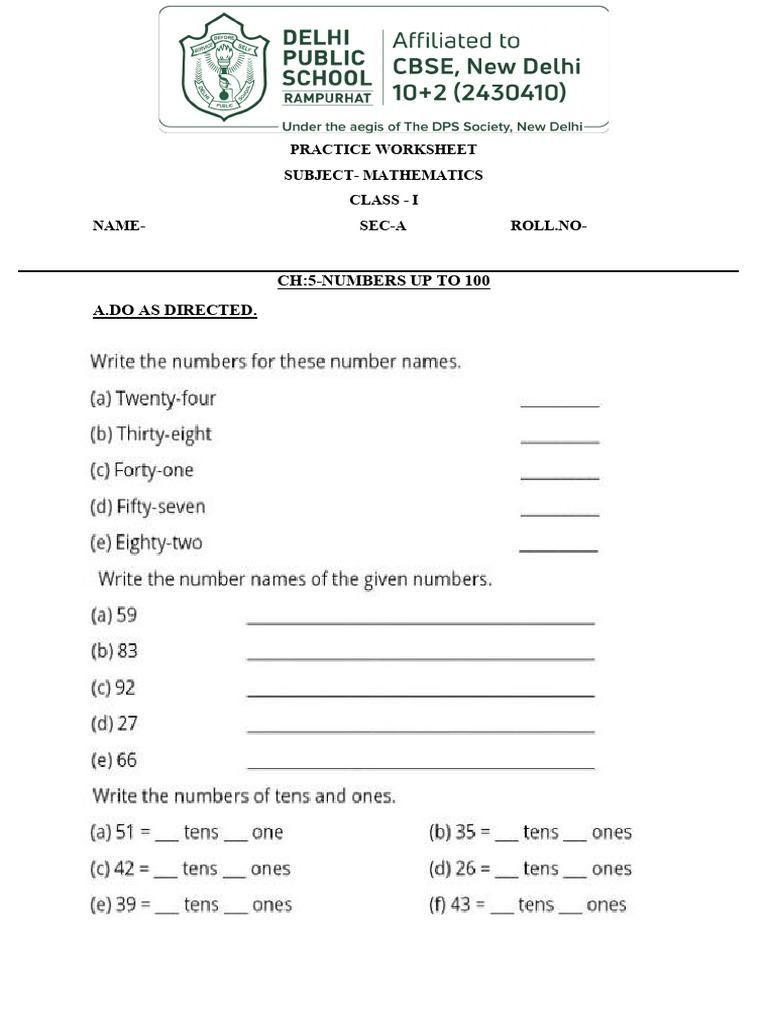 Class-I Math Ws Ch-5 | PDF