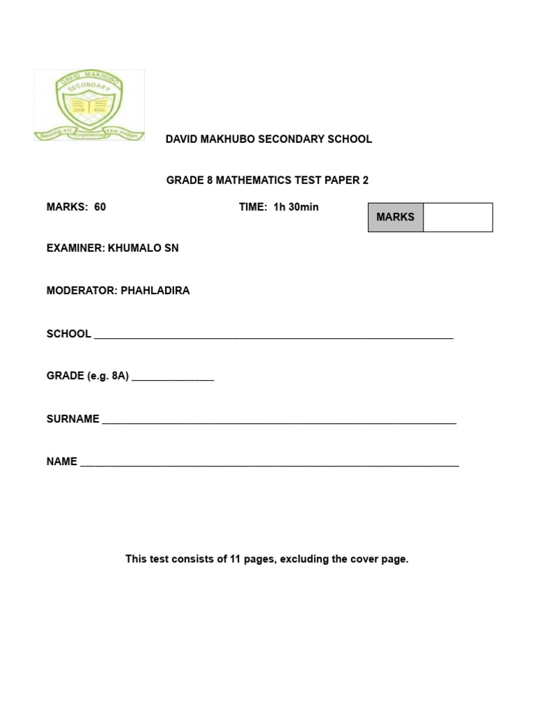 Grade 8 Mathematics Test Paper 2 | PDF | Triangle | Geometric Shapes