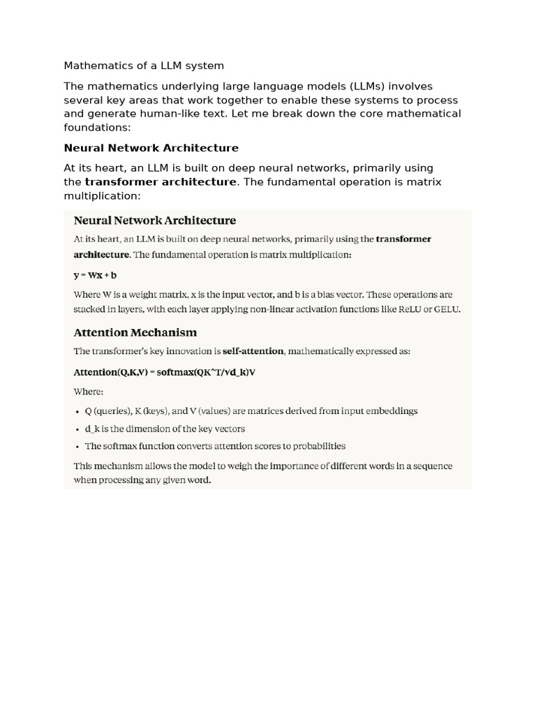 Mathematics of A LLM System | PDF