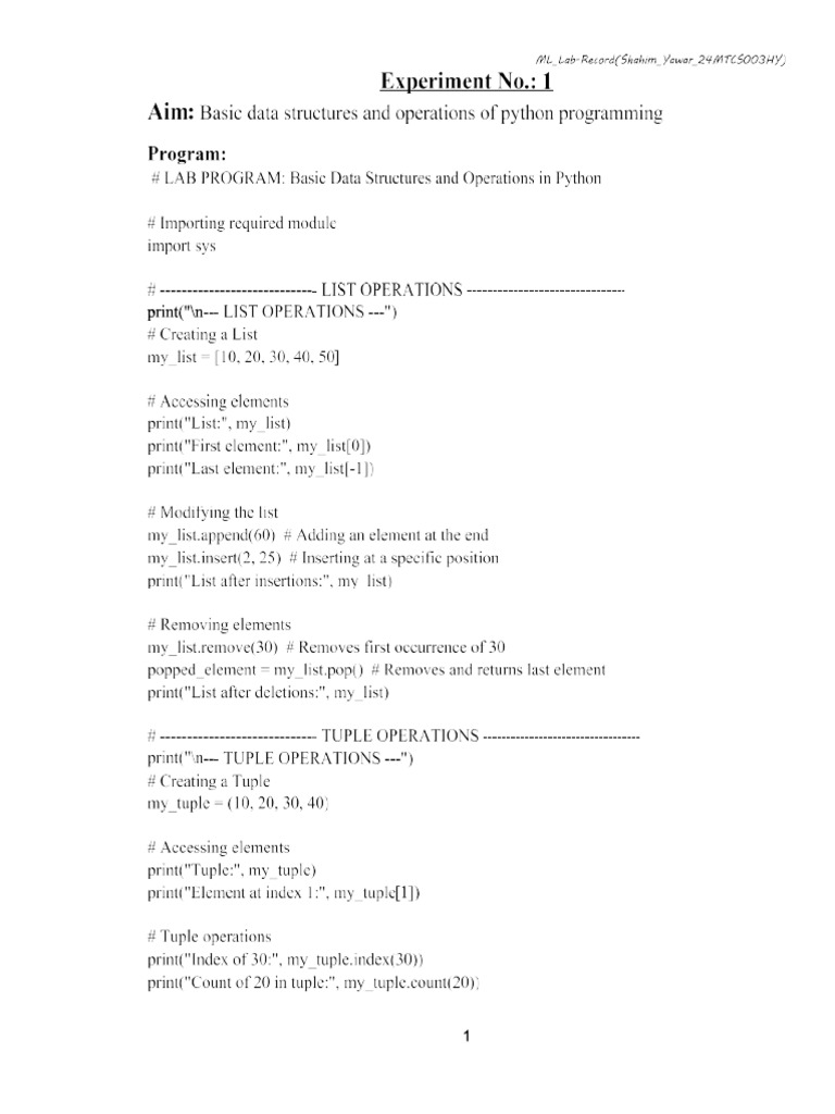 ML Lab Record | PDF
