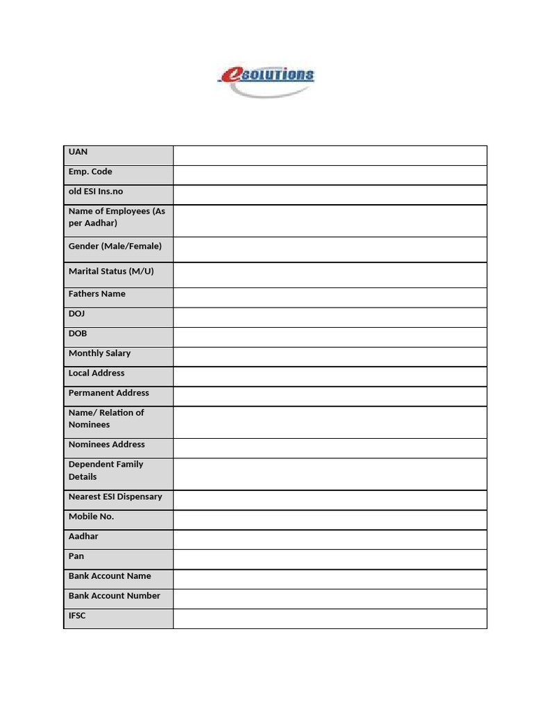 Employee UAN and ESI Details Form | PDF