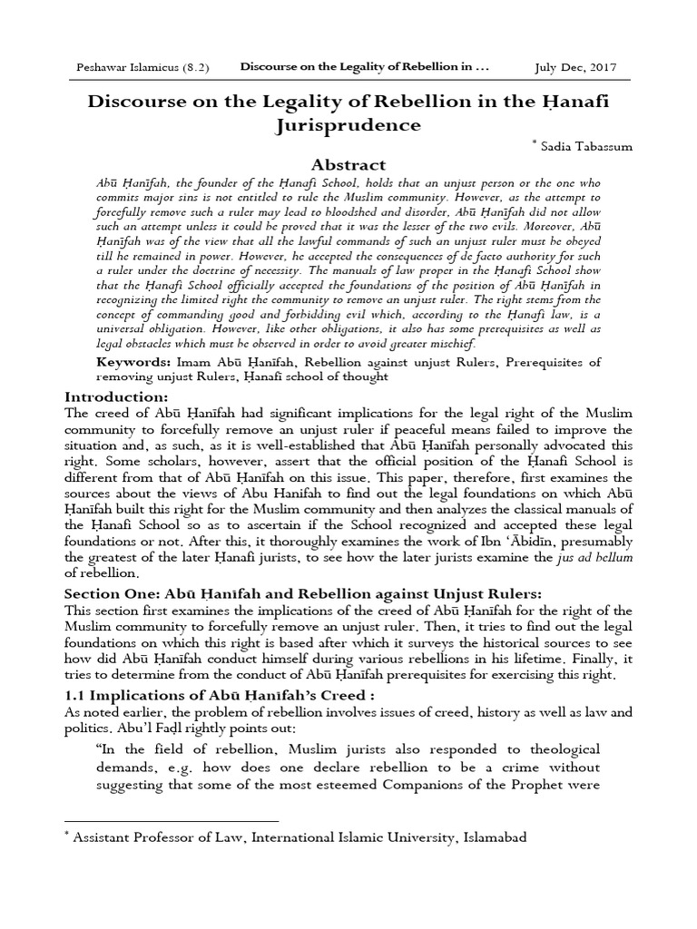 Legality of Rebellion in Hanafi Jurisprudence | PDF | Ali | Caliphate