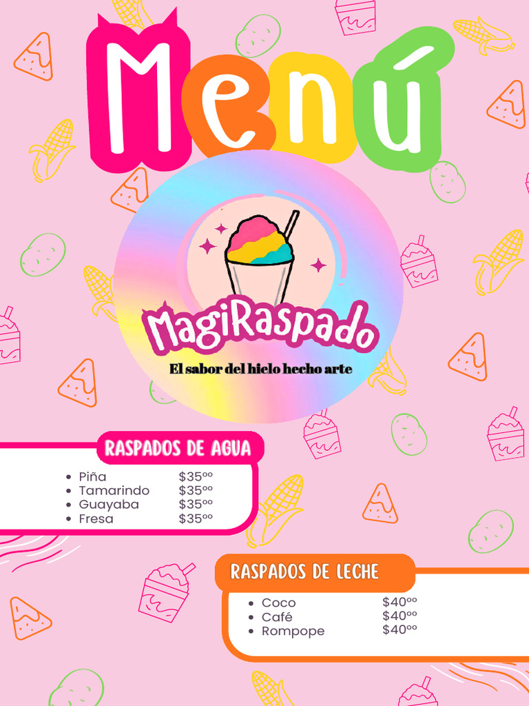 Menú de Raspados y Snacks Variados | PDF
