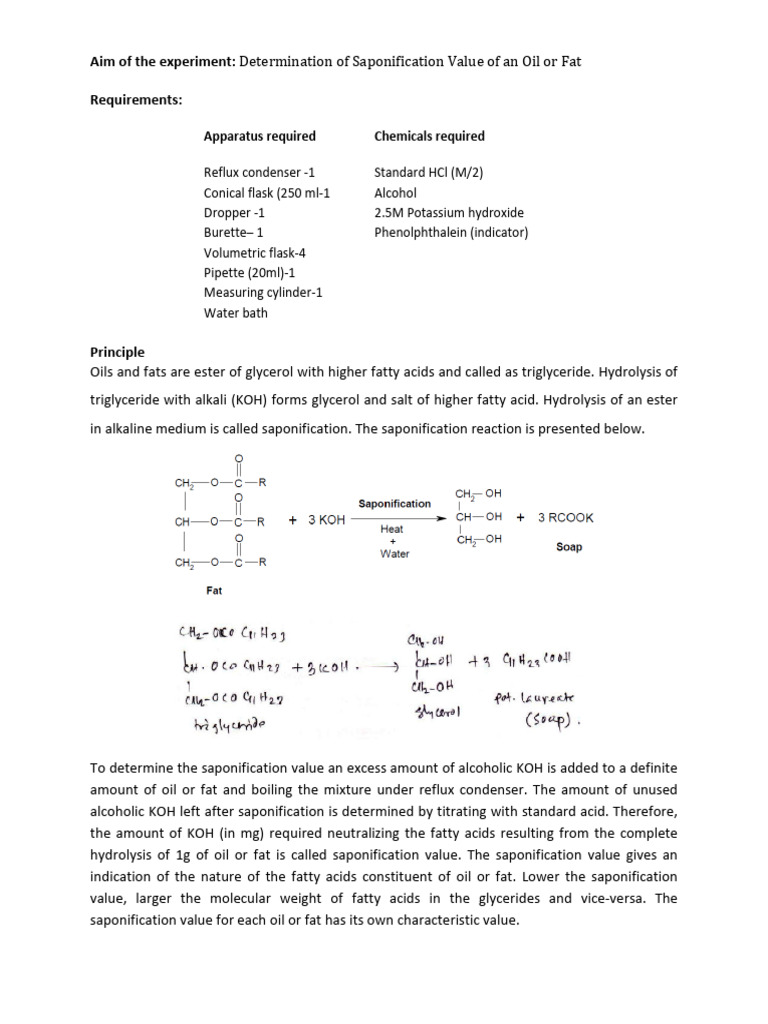 Saponification Value Determination Method | PDF | Chemistry | Chemical ...