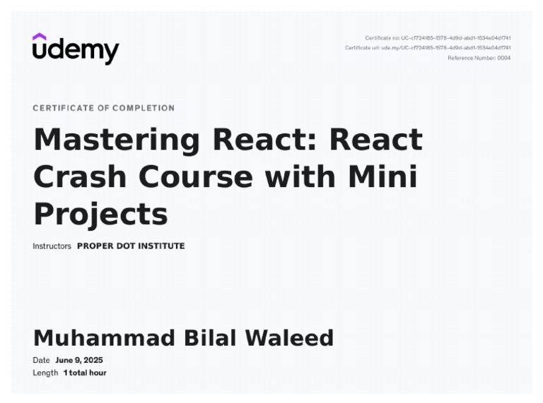 Udemy React Master Course Certificate | PDF