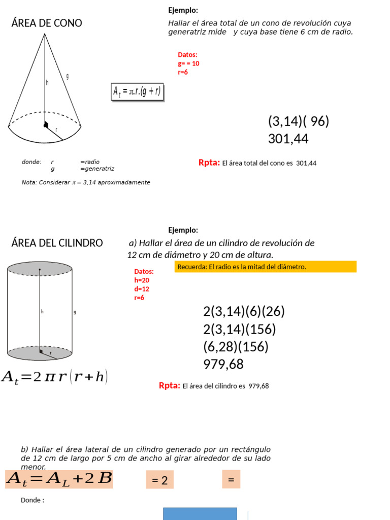 Área de Cilindro y Cono | PDF | Geometría euclidiana | Objetos geométricos
