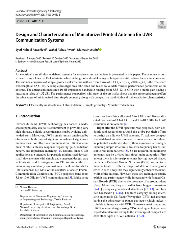 Miniaturized UWB Printed Antenna Design | PDF | Antenna (Radio) | Ultra ...