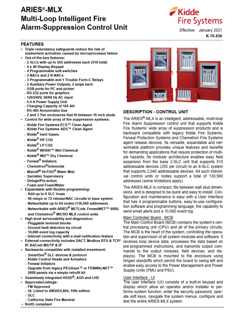 ARIES®-MLX Fire Alarm Control Unit | PDF | Computing | Electrical ...