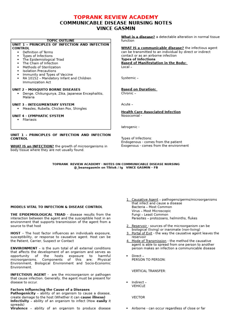 Communicable Disease Nursing Notes | PDF | Infection | Vaccines