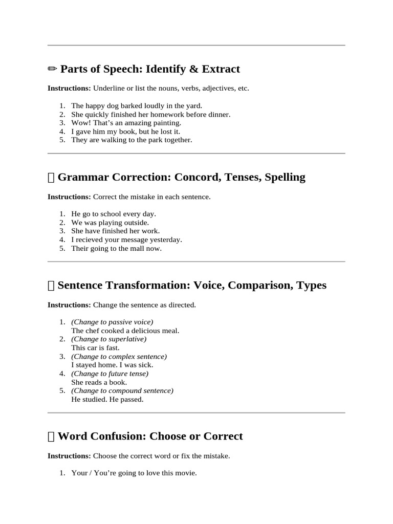 Parts of Speech and Grammar Exercises | PDF | Adverb | Verb