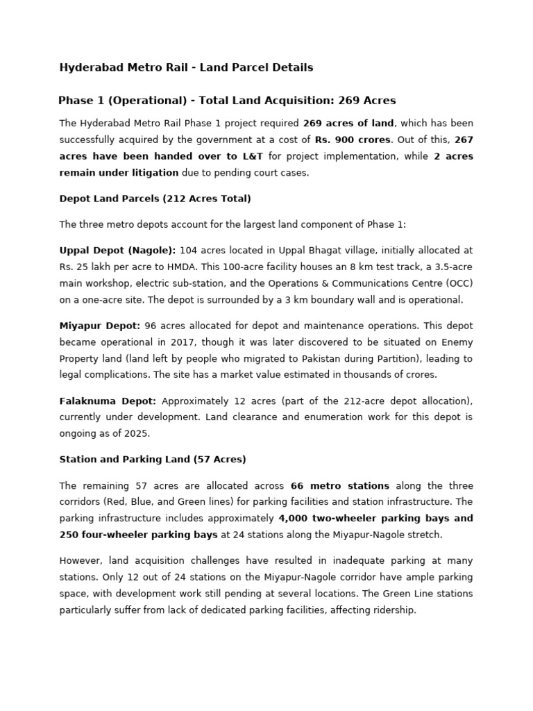 Hyderabad Metro Rail Land Acquisition Overview | PDF | Rapid Transit ...
