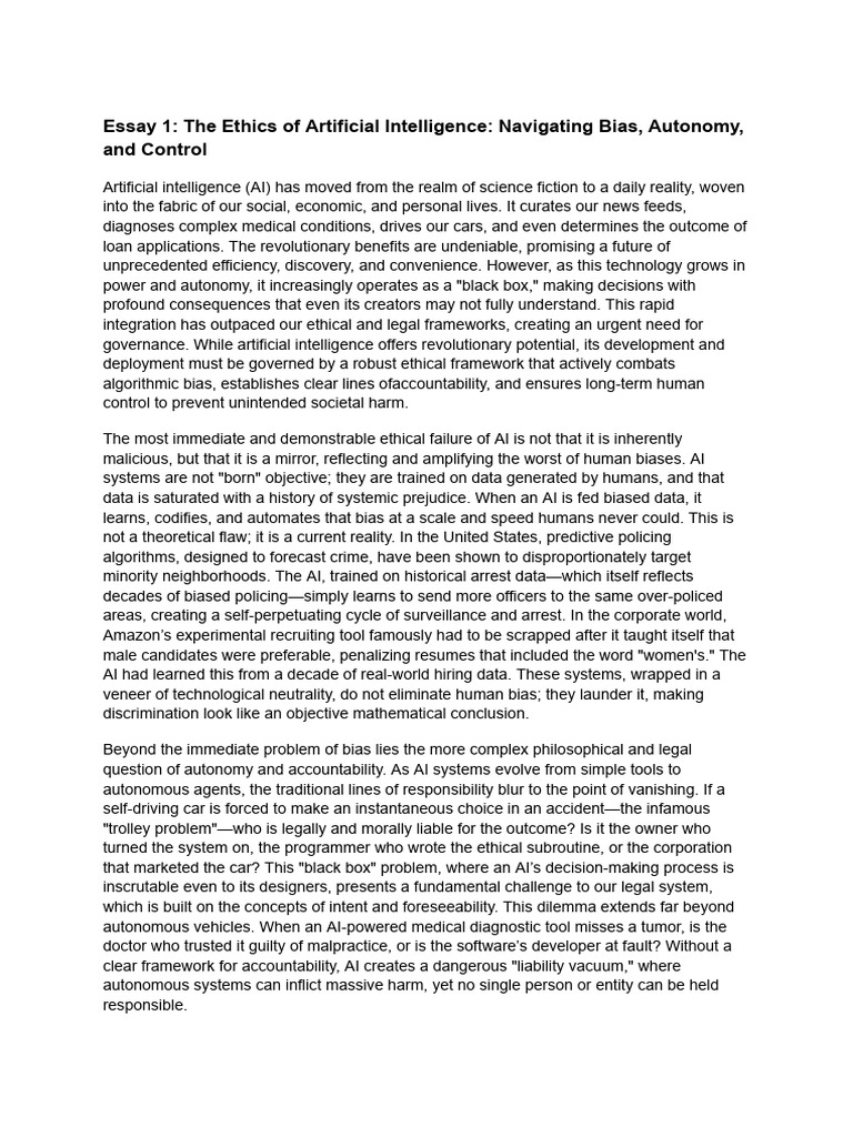 The Ethics of Artificial Intelligence - Navigating Bias, Autonomy, and ...