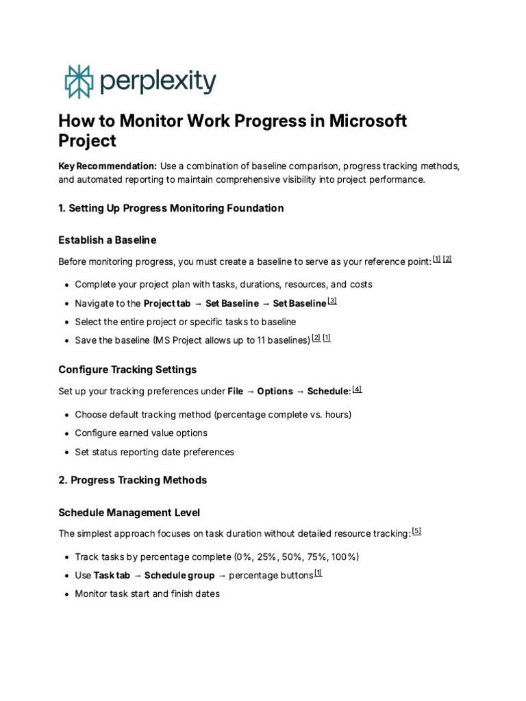 Tracking Progress in MS Project | PDF | Business | Computing