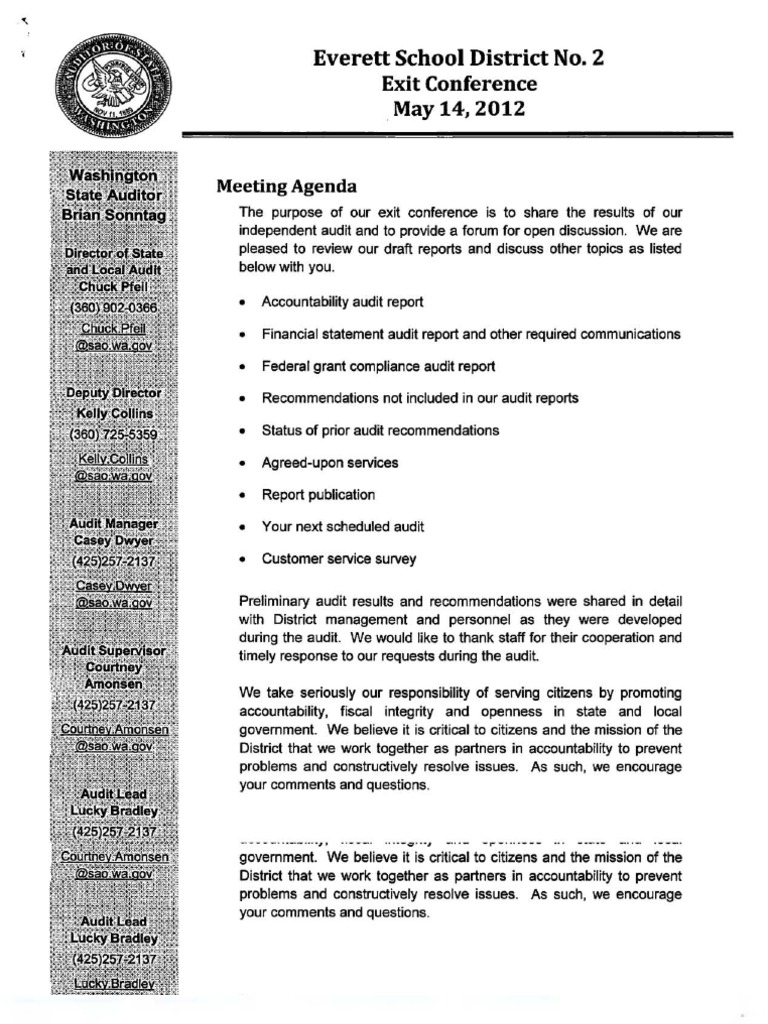 Everett School District Audit Exit Conference Document PDF Adequate