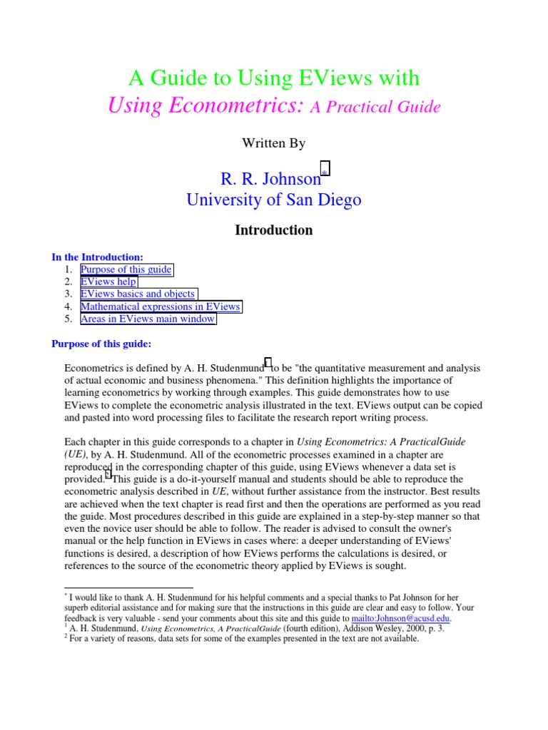 A Guide To Using EViews - Johnson - 00 - A | PDF