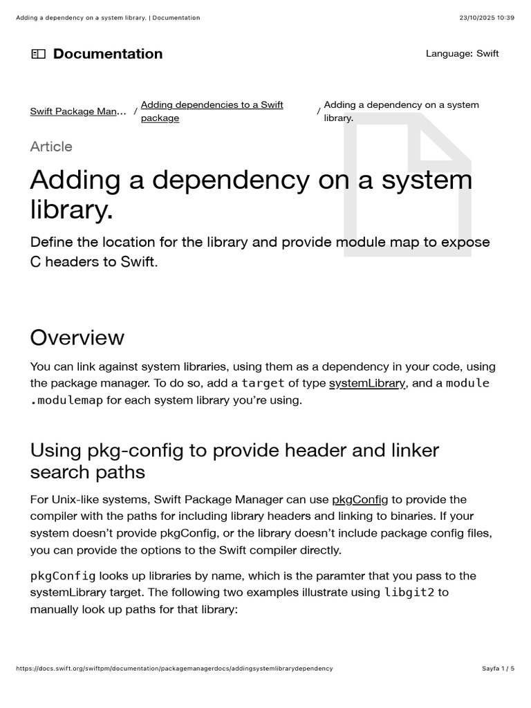 Add System Library Dependency in Swift | PDF | Library (Computing ...