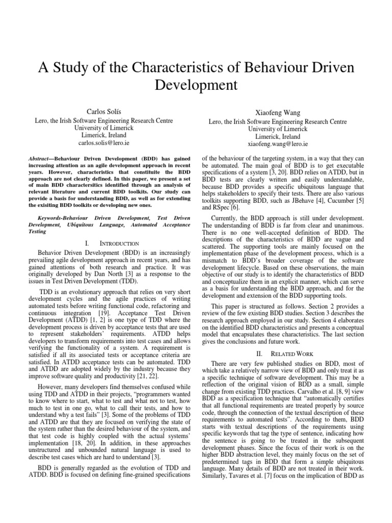 Characteristics of Behavior Driven Development | PDF | Software ...
