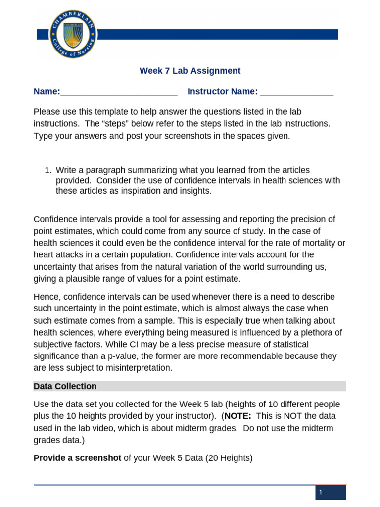 Week 7 Lab: Confidence Intervals in Health | PDF | Sampling (Statistics ...