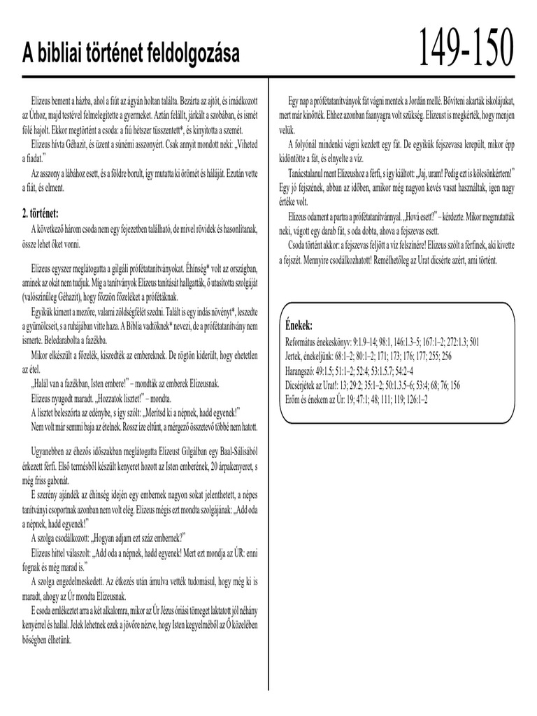 149-150 - 2 Elizeus És A Súnémi Asszony Elizeus Három Csodája | PDF