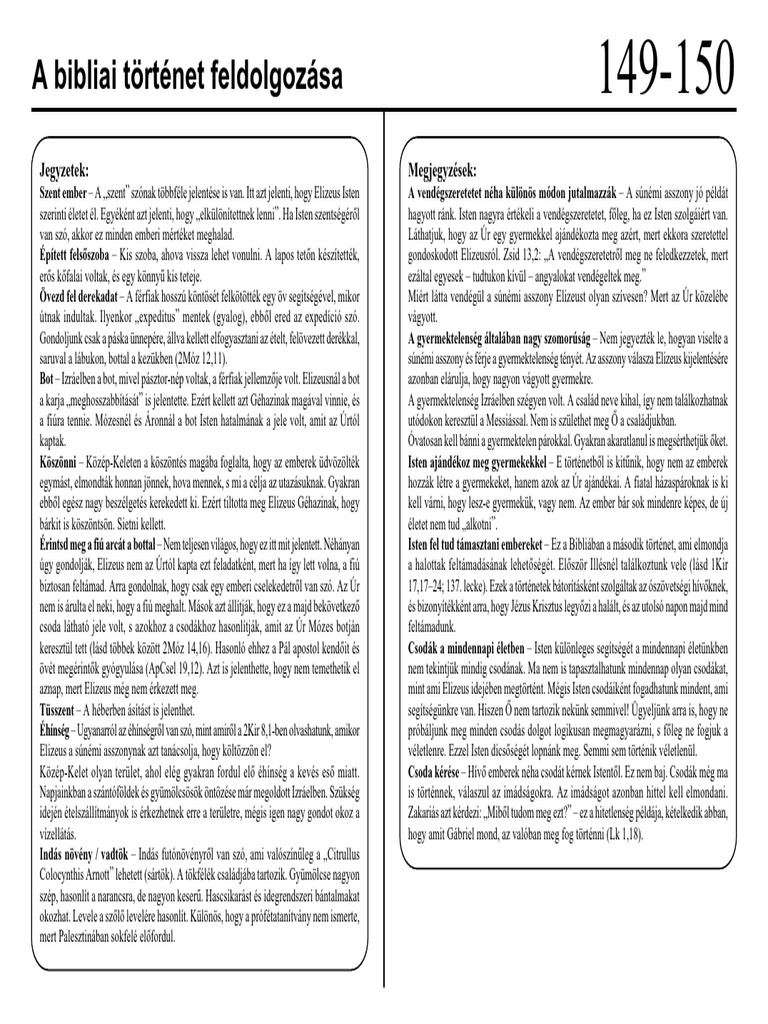 149-150 - 3 Elizeus És A Súnémi Asszony Elizeus Három Csodája | PDF