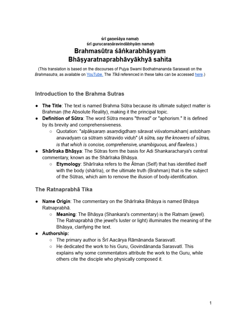Brahma Sutra Commentary Overview | PDF | Brahman | Sanskrit