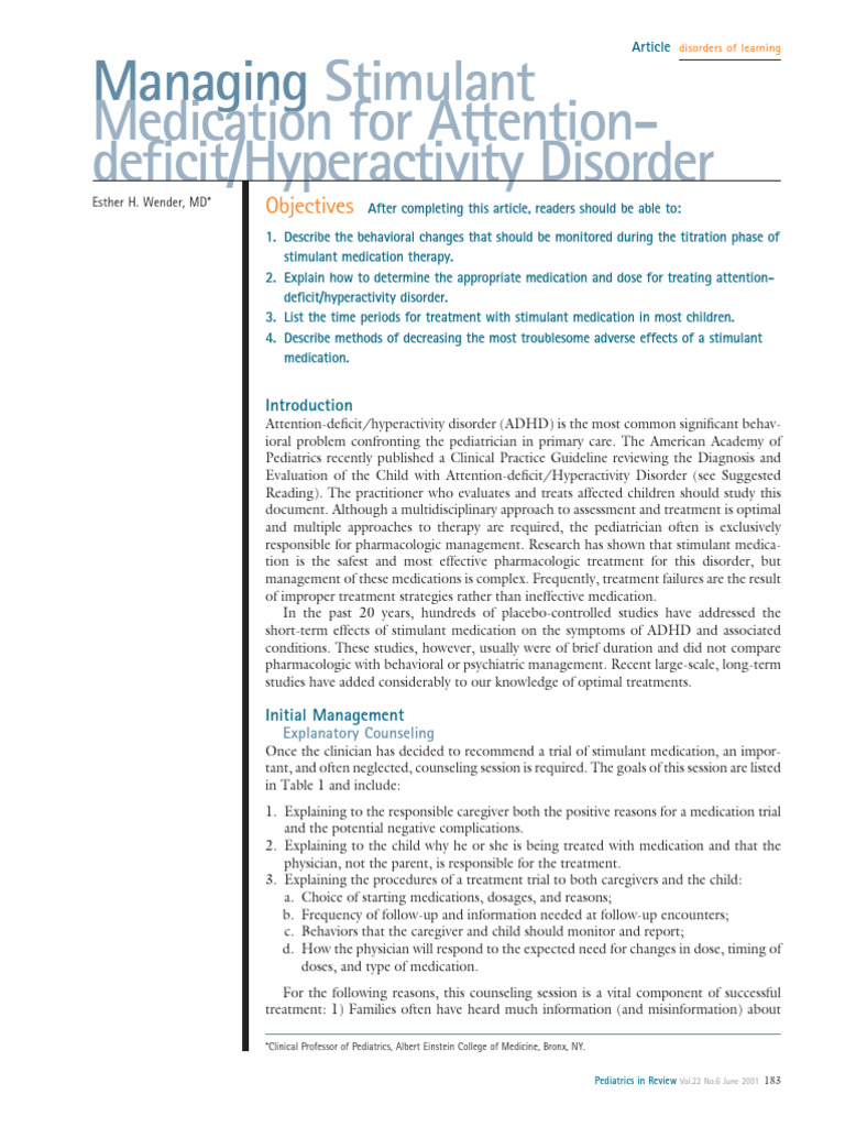 Managing Stimulant ADHD | PDF | Attention Deficit Hyperactivity ...