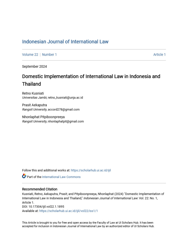 International Law in Indonesia and Thailand | PDF | Treaty ...