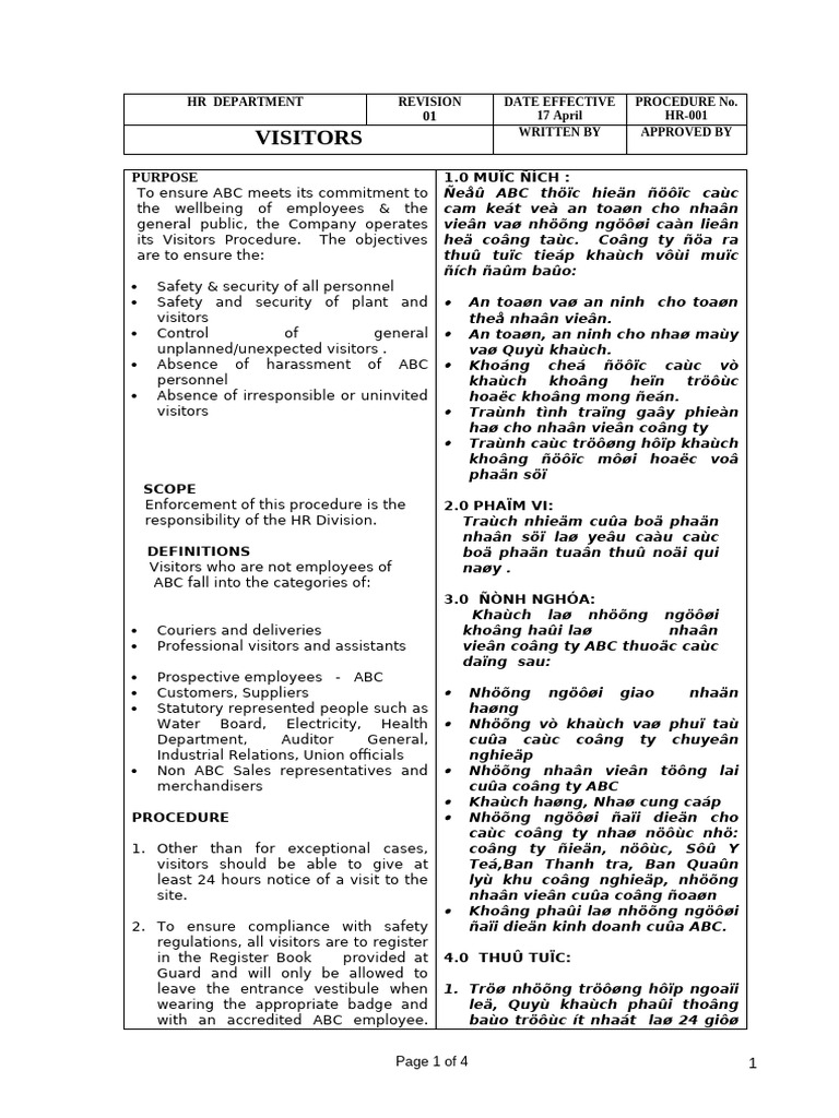 ABC Visitor Procedure Guidelines | PDF
