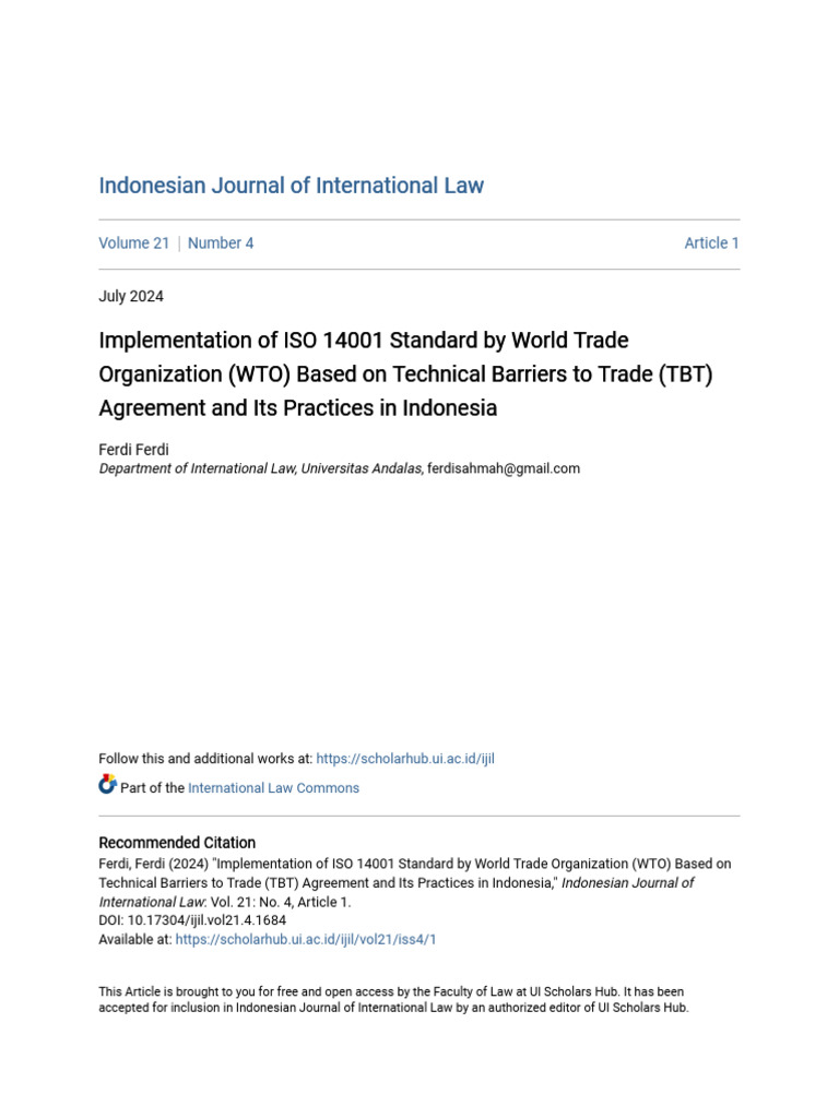 WTO's Impact on ISO 14001 in Indonesia | PDF | World Trade Organization ...