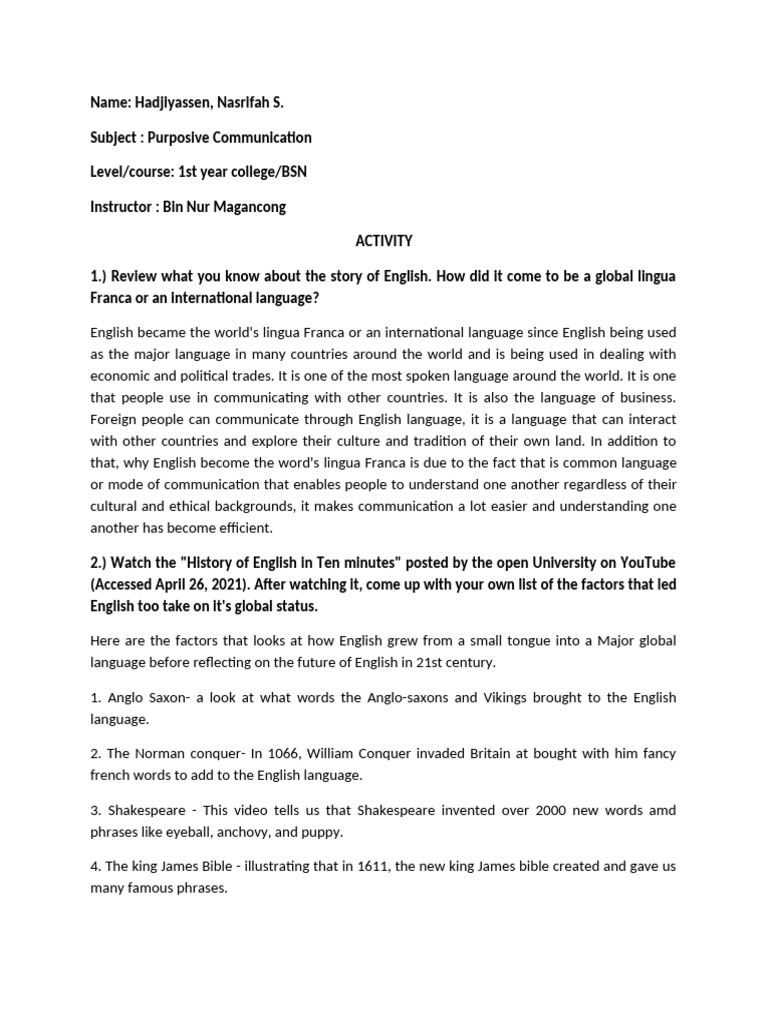 Word Englishes Activity by Nasrifah S | PDF | English Language | Human ...
