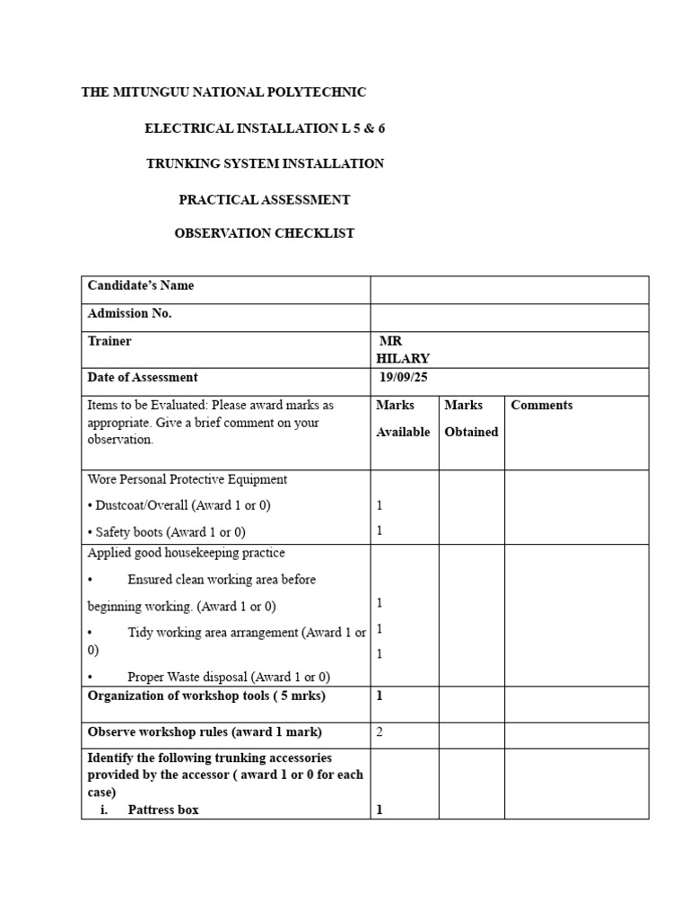 Electrical Installation Assessment Checklist | PDF