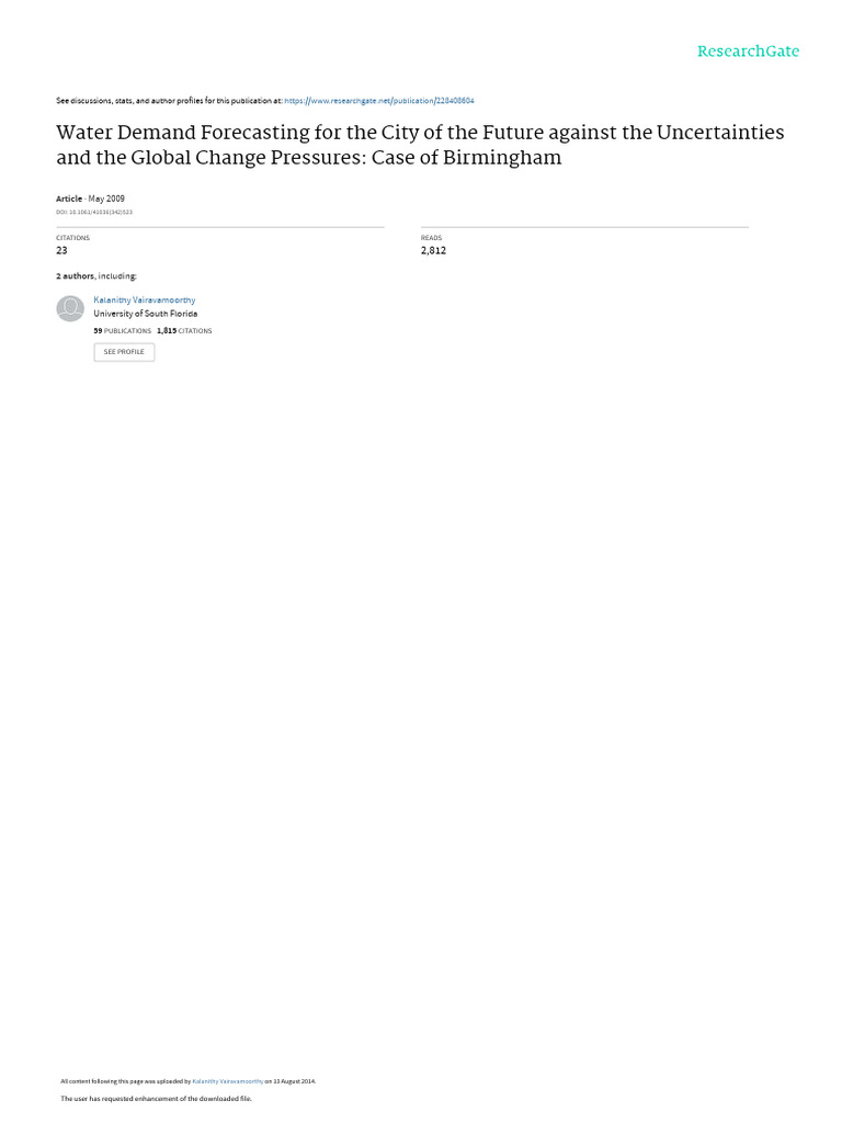 Water Demand Forecasting For The City of The Futur | PDF ...
