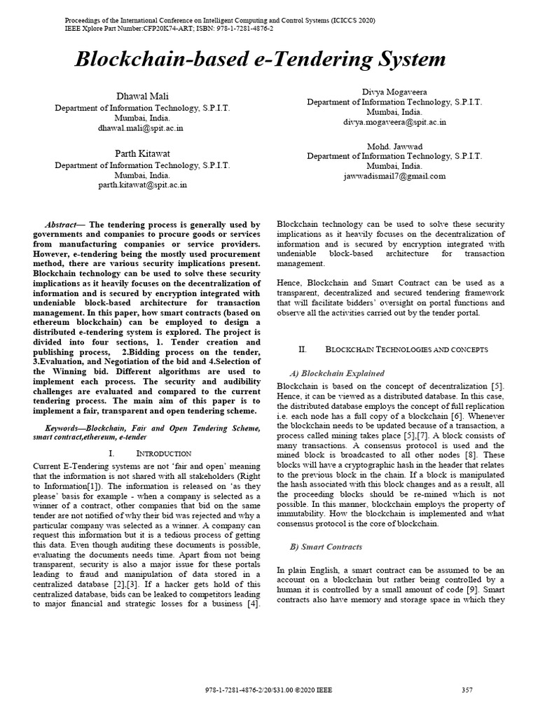 Blockchain E-Tendering System Overview | PDF | Computing