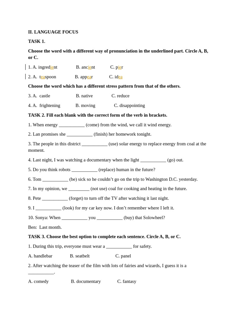 Language Focus: Pronunciation and Grammar Exercises | PDF