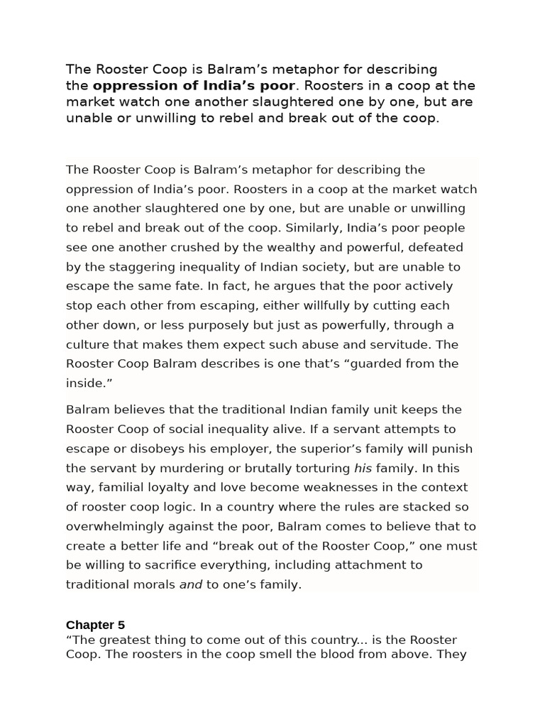 The Rooster Coop: A Metaphor for Oppression | PDF