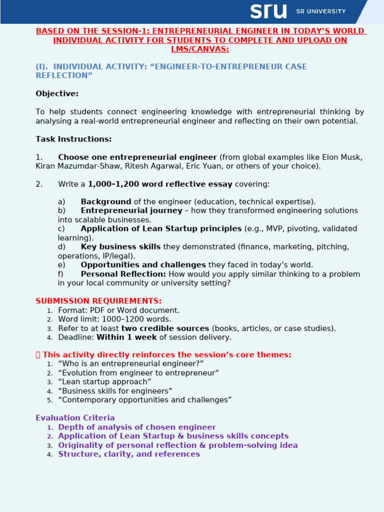ACTIVITY 1 SESSION 1 Individual Activity Engineer To Entrepreneur Case ...