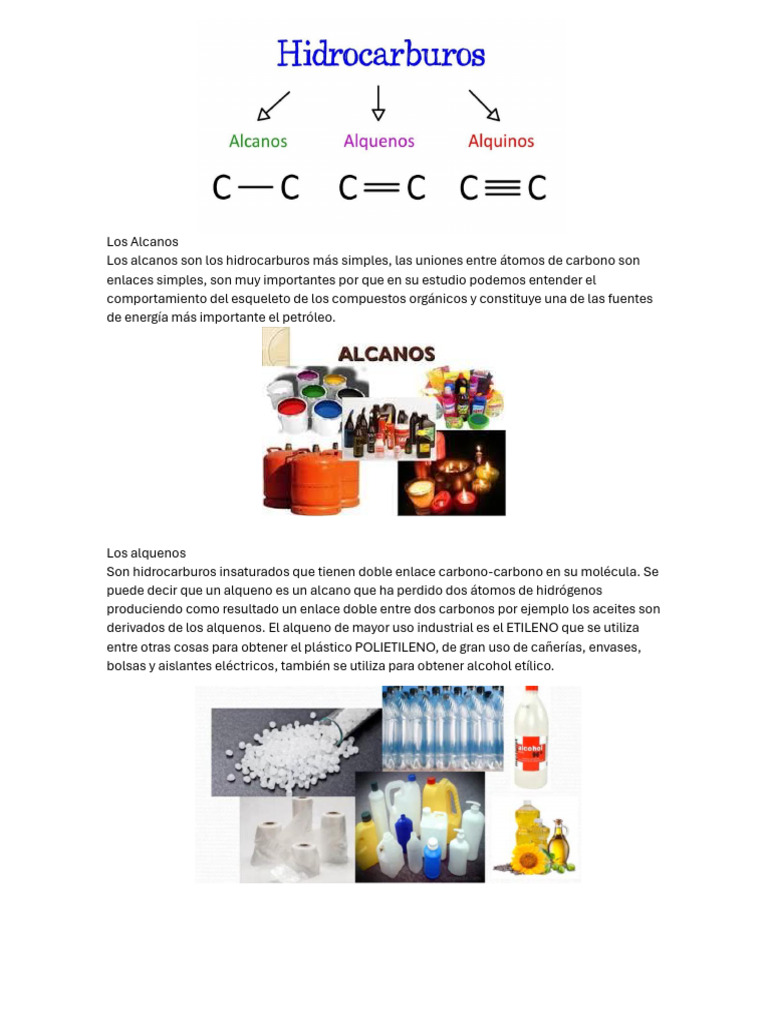 Tipos de Hidrocarburos: Alcanos, Alquenos y Alquinos | PDF